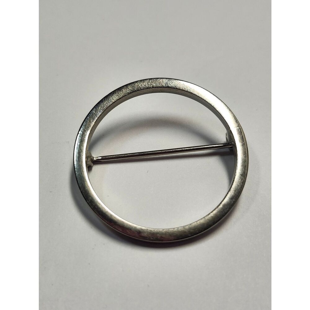 Round Sterling Silver Plated Circle Brooch Pin